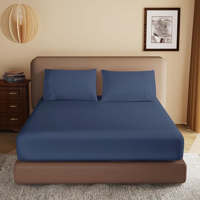 100% Egyptian Cotton Fitted Sheet Queen Size, 600 Thread Count, Soft & Elastic by ZaizaiHome