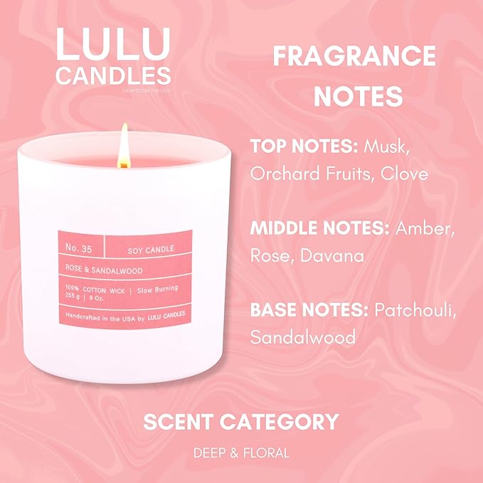 Lulu Candles | Rose & Sandalwood | Smells Floral & Woody | Luxury Scented Soy - Image 4