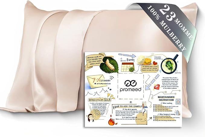 PROMEED 100% Silk Pillowcase for Hair and Skin, Both Sides Grade 6A+ 23mm by PromeedTextile