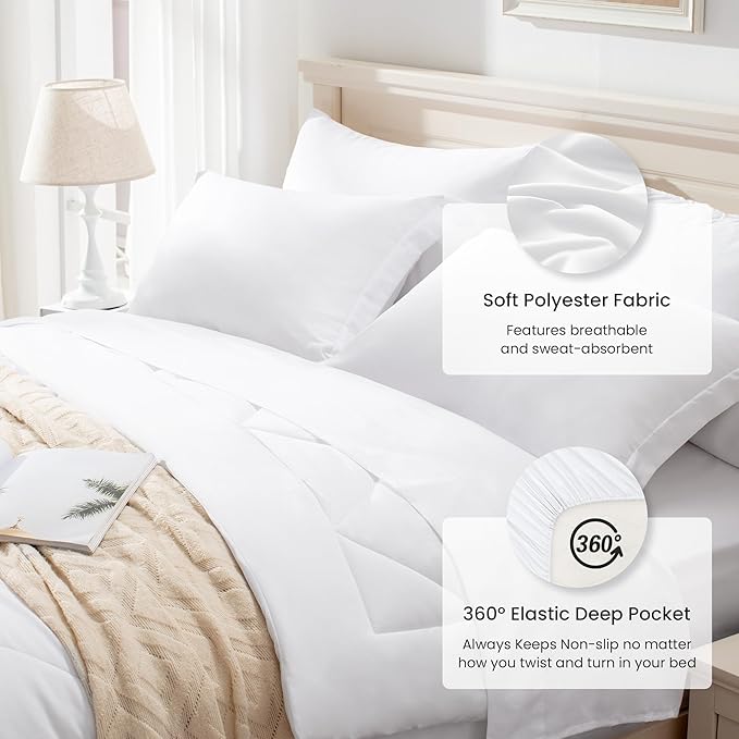 Love's cabin Full Comforter Set White, 7 Pieces Full Bed in a Bag, All Season - Image 3