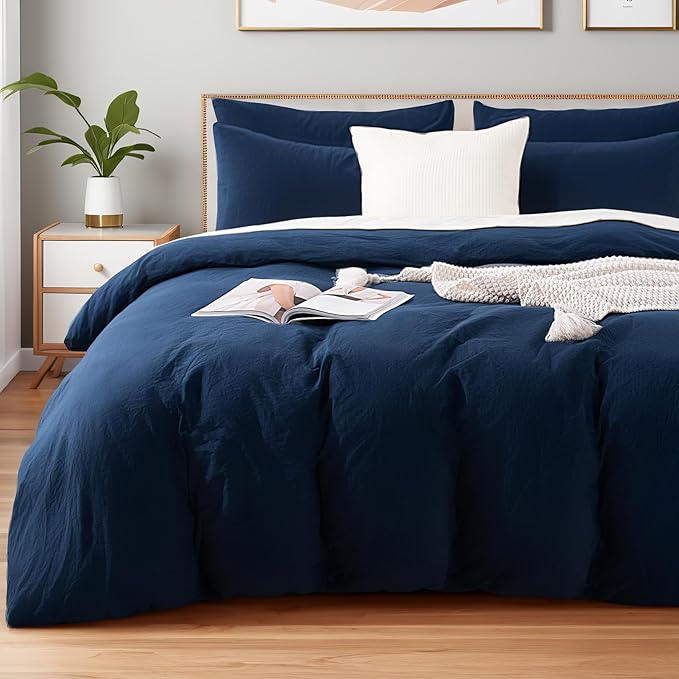 NEXHOME PRO Duvet Cover Set 100% Washed Cotton Oversized Queen 98"x98" by NEXHOMEPRO
