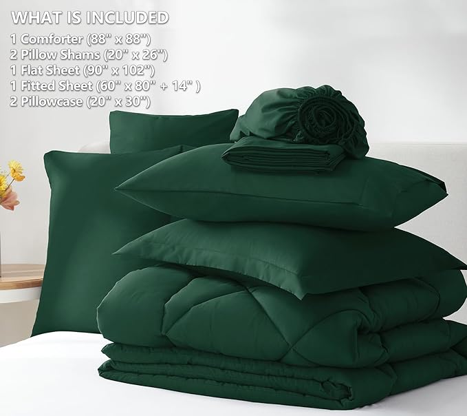 CozyLux Queen Comforter Set Emerald Green - Image 6