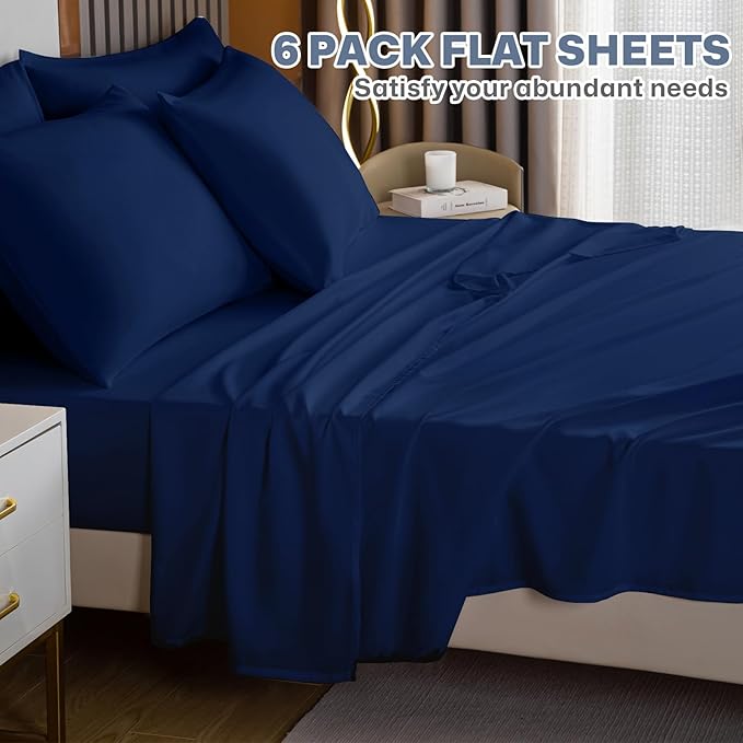 Lavisun King Flat Sheets 6 Pack, Brushed Microfiber Bed Sheets, Soft & - Image 2