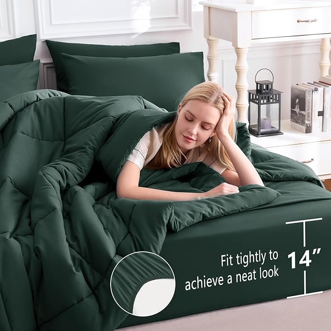CozyLux Queen Comforter Set Forest Green, 7 Pieces Bed in a Bag, All Season - Image 5