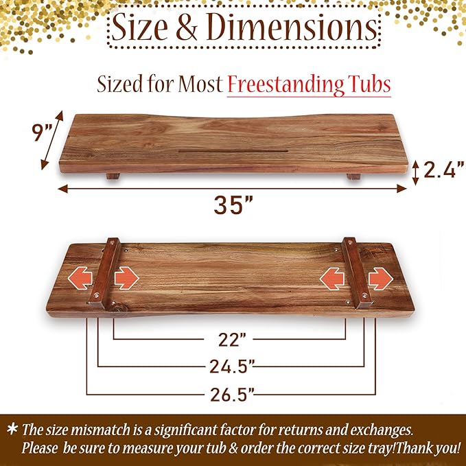 Premium 1.2IN Thickened Board Acacia Wood Bathtub Tray Caddy - Image 2