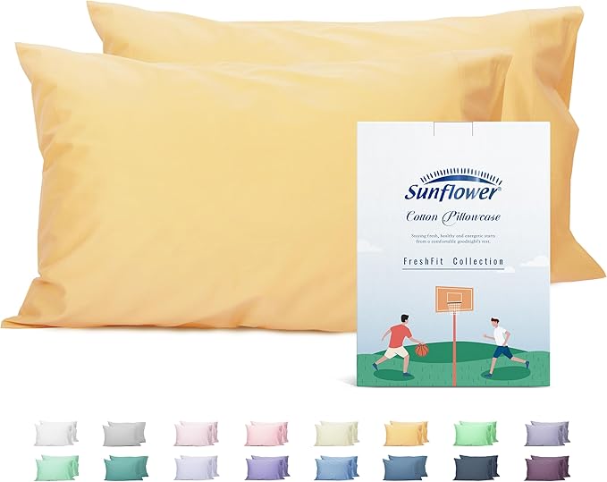 Sunflower King Pillowcases Set of 2, 100% Cotton King Pillow Cases 2, 20×40 by SunflowerHometexUS