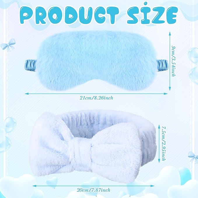 Jexine 24 Pcs Spa Slumber Party Headband Plush Sleep Eye Mask Bulk Bow Hair - Image 2