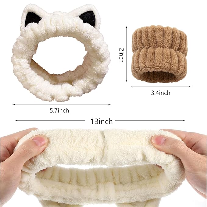 Cat Ears Headband, Cute Spa Headband and Wristband Set Washing Face Skincare - Image 6