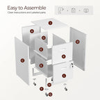 Kubohogar 2 Drawer Mobile File Cabinet with Lock, White Metal Filing Cabinets with Wheels, Vertical Rolling File Cabinet Fit Hanging Files, Letter and A4 Documents