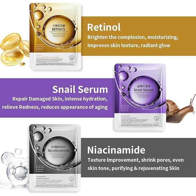 12 Pack Sheet Face Masks Skincare, Mothers Day Gifts, Collagen Face Mask - Image 4
