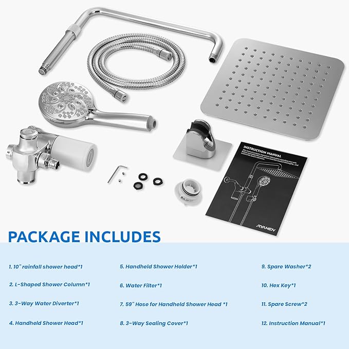 Ryamen Upgraded Dual Shower Heads Combo, 10 inch Filtered Shower Head - Image 9