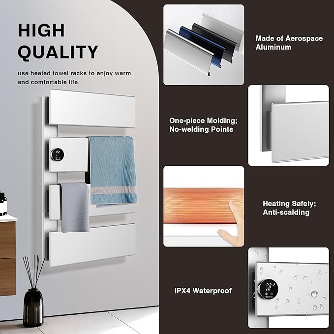 K&KALONZO Electric Towel Warmer, 18.35" W x 31" H Wall-Mounted Towel Heater - Image 5
