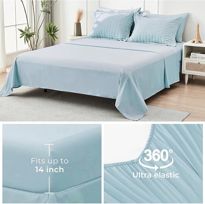 HYMOKEGE Lake Blue California King Comforter Set Seersucker 7 Pieces, All - Image 7