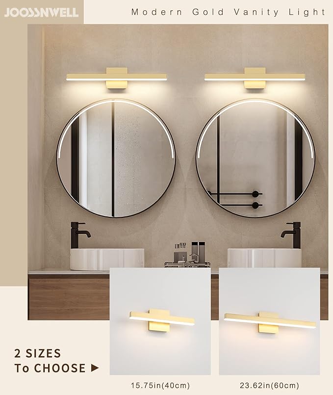 Joossnwell Gold Vanity Lights for Bathroom 24 Inch Dimmable 5CCT Modern Bath - Image 4