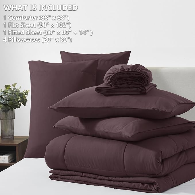 CozyLux Queen Comforter Set Cocoa Powder, 7 Pieces Bed in a Bag, All Season - Image 6