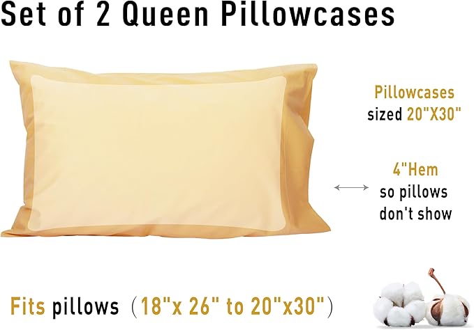 Sunflower Queen Pillowcases Set of 2, 100% Cotton Queen Pillow Cases 2 - Image 8