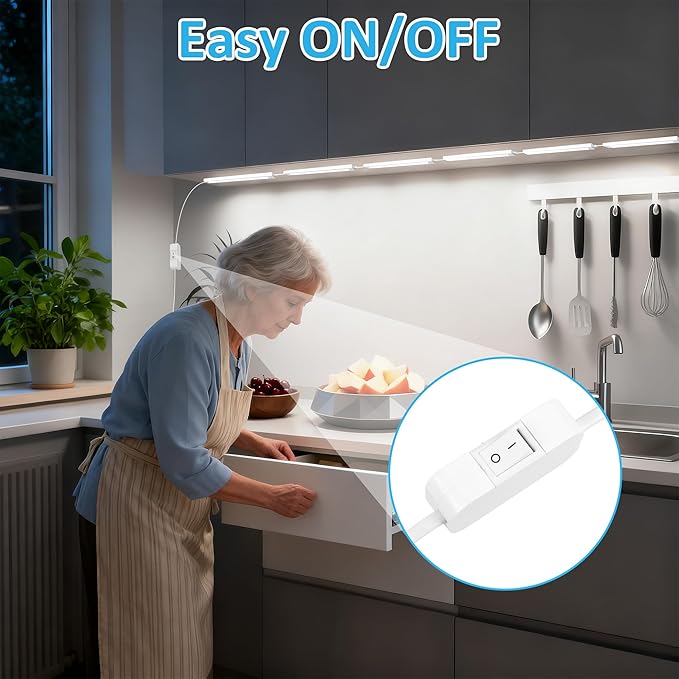 maylit Under Cabinet Lighting Plug in, 6 Pcs 14 Inch Linkable Ultra Bright LED Light Bars, Renter Friendly Lamp, Wired Indoor Lights for Kitchen Cabinet, Counter, Workbench, Desk, Shelf, Cool White