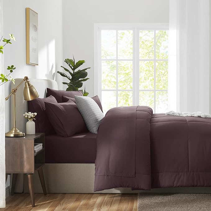 CozyLux King Size Comforter Set Cocoa Powder, 7 Pieces Bed in a Bag, All Season - Image 9