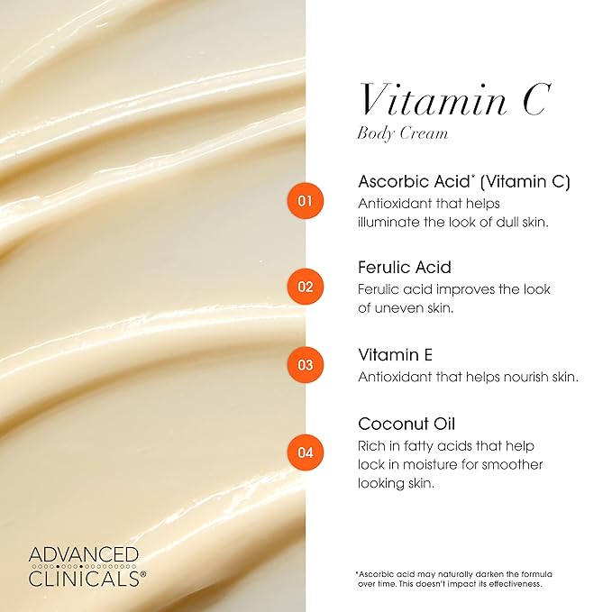 Advanced Clinicals Brightening Vitamin C Body Cream Lotion + Vitamin C & - Image 7