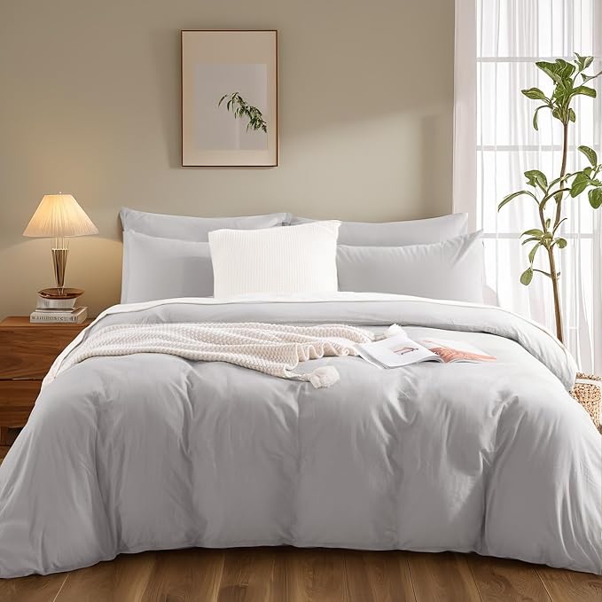 NEXHOME PRO Duvet Cover Set 100% Washed Cotton Full Size Linen Feel Textured - Image 3