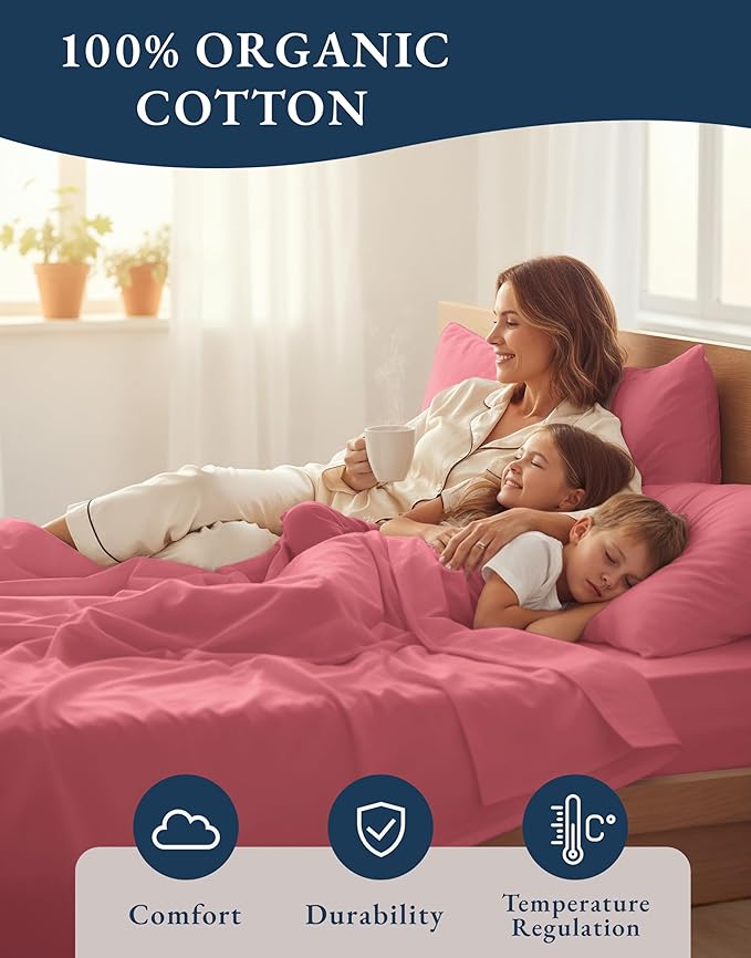 LANE LINEN 100% Organic Cotton Bedsheets King Size Bed, Soft & Comfy Luxury - Image 6