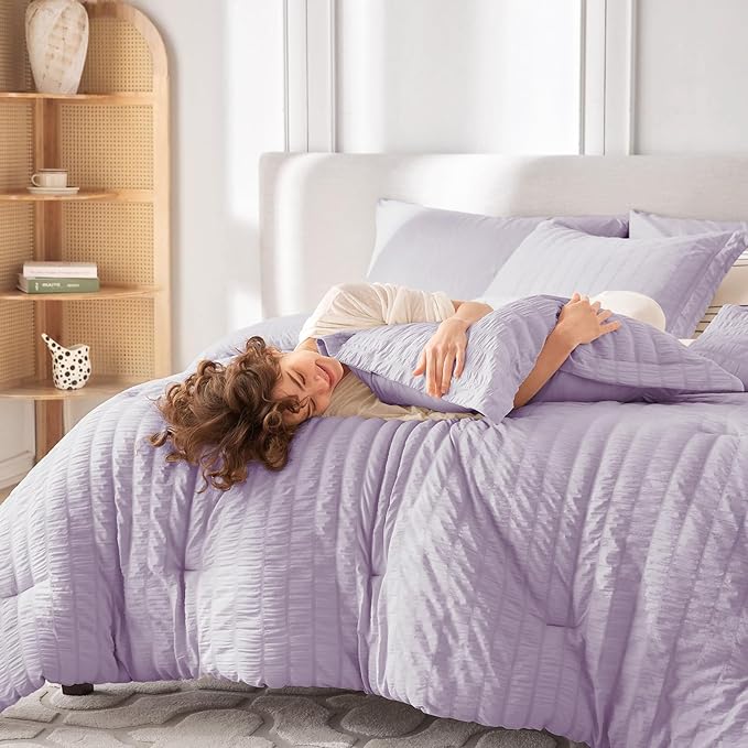 MUXHOMO 5 Pieces Twin XL Comforter Set, Seersucker Bed in a Bag Twin XL Size - Image 7