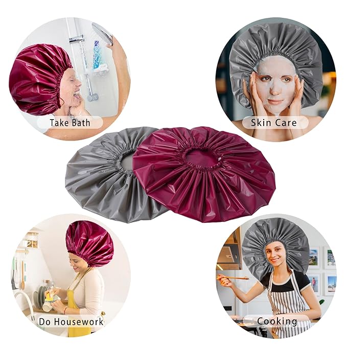 Jumbo Size Shower Cap 2 PCS Waterproof Shower Caps - Image 3