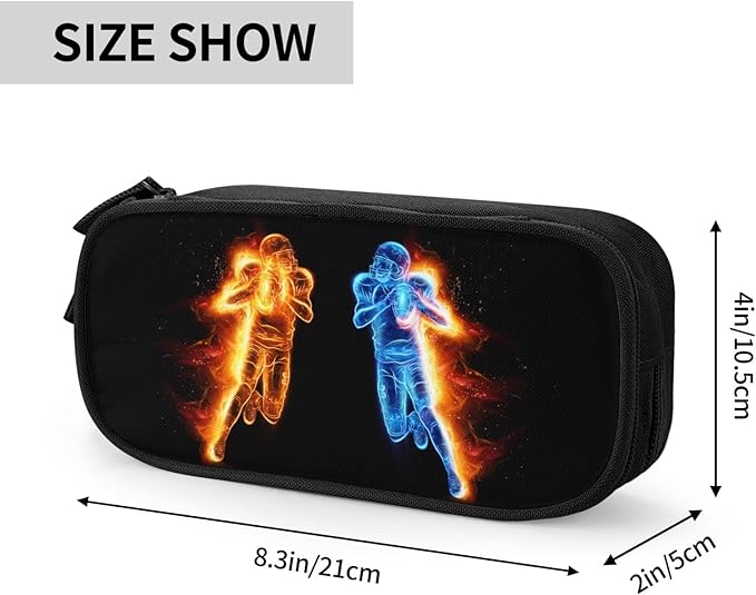 Large Storage Black Pencil Case Sports Pencil Box for Boys Girls, Cool Football-Themed Pattern Pencil Pouch Stationery Organizer Multifunction Cosmetic Makeup Bag, Holder for Pencils and Pens