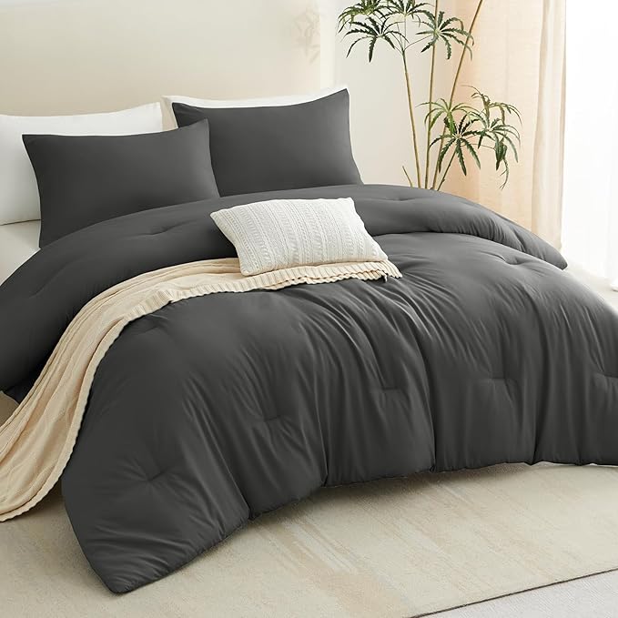 CozyLux Twin Comforter Set Dark Grey, 2 Pieces Twin Extra Long Solid Breathable - Image 8