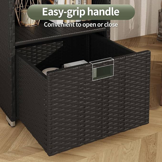 Outdoor Pool Towel Rack Cabinet, Rattan Wicker Pool Storage Bins Storage - Image 7