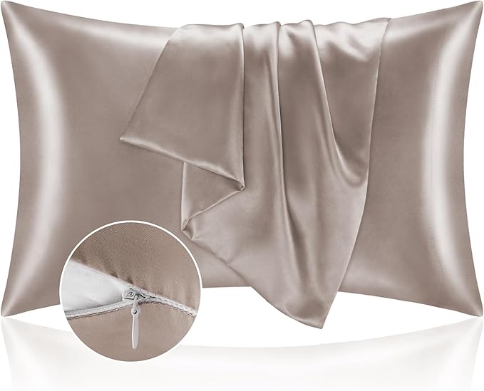 BEDELITE Satin Pillowcase with Zipper 2 Pack, Rose Taupe Pillow Cases Standard by BEDELITE