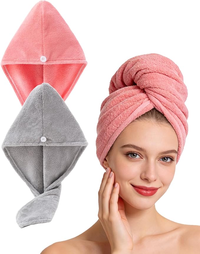 Lumimi Bath Pre Dry Hair Towel 2 Pack Quick Dry Hair Super Absorbent by Lumimi