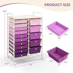 HAPPYGRILL 15-Drawer Rolling Cart, Storage Carts with Removable Drawers & Steel Frame, Utility Cart on Lockable Wheels for Home, School, Office (Purple Gradient)