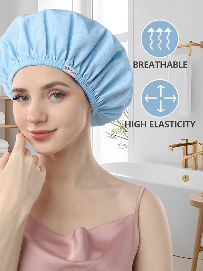 Years calm Shower Caps for Women Reusable Waterproof, Double Layer Waterproof - Image 6