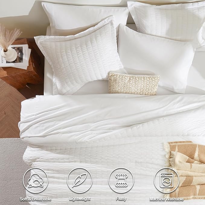 CozyLux King Size Comforter Set White Seersucker 7 Pieces Bed in a Bag King - Image 2