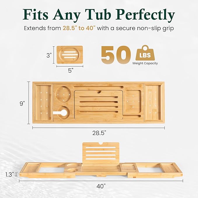 Bamboo Bathtub Tray, Bath Caddy - Image 2