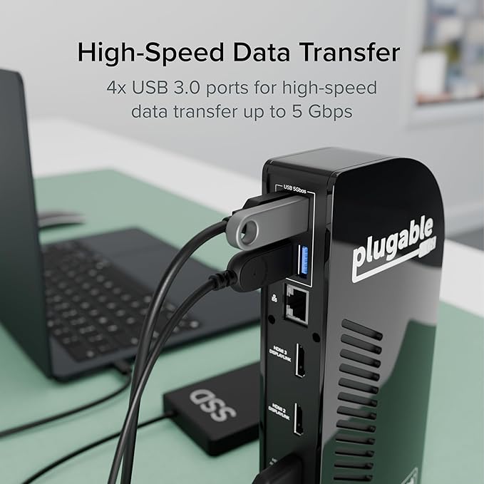 Plugable USB-C Triple Monitor Docking Station: 13-in-1 Laptop Dock with 100W Charging for Mac (DisplayLink Driver Required), Windows, Chrome, 3 HDMI, Gigabit Ethernet, SD, USB-C 20W, 4 USB - UD-ULTCDL