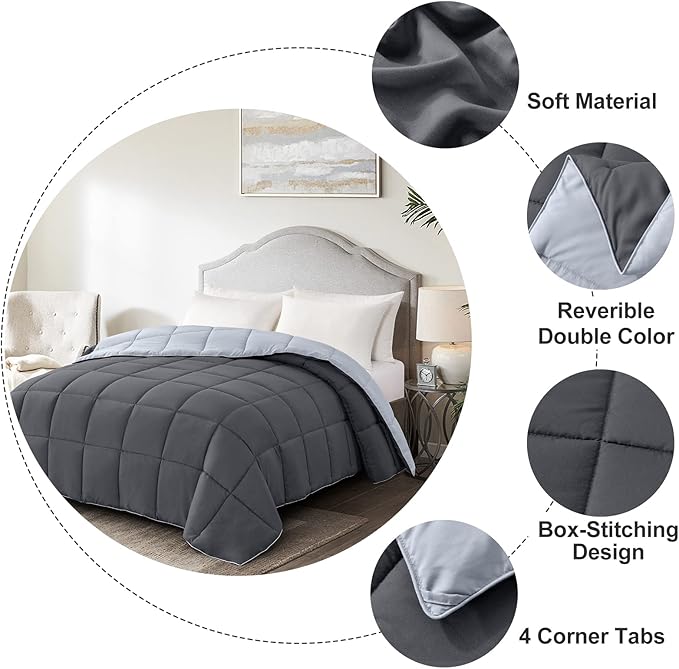 Homelike Moment Twin Comforter Duvet Insert- Grey Down Alternative Bed - Image 4