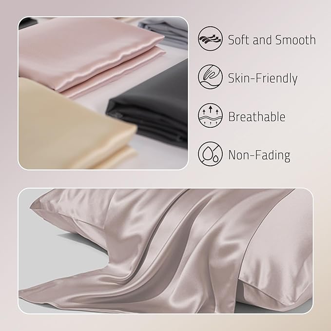 Gabire Mulberry Silk Pillowcases Set of 2, Both Sides Real Silk - Image 2