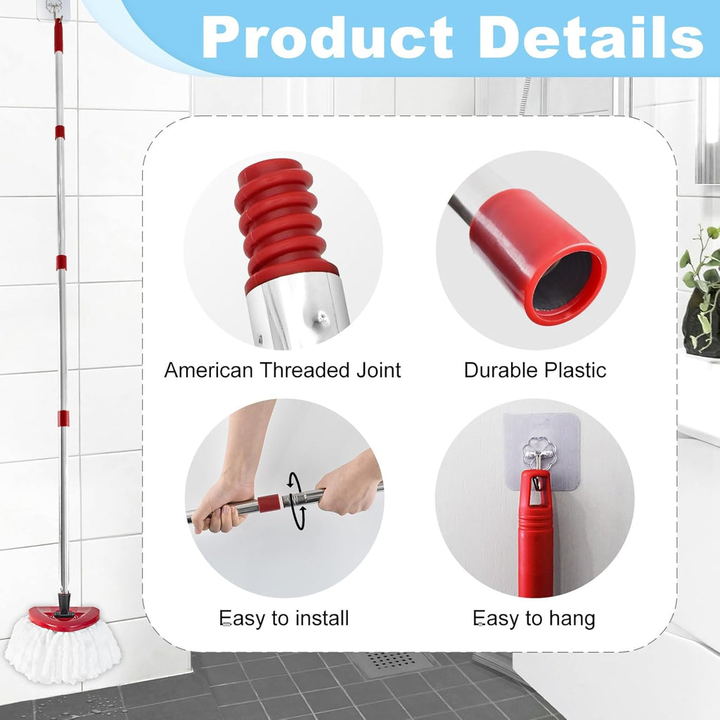 Mop Handle for Ocedar,Spin Mop Replacement Handle Compatible with O Cedar, American Threaded Joint Mop Handle 4-Section 30-to-58 inch Mop Replacement Stick