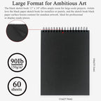 Fuxi Black Sketchbook 11x14 Inches, 60 Sheets (90lb/150gsm), Hard Cover Spiral Bound | Black Paper Pad for Illustration & Art Class, Professional Artist Sketch Book for Adults & Students.