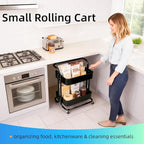 Ufriandz 2 Tier Rolling Utility Cart with Wheels All-Metal Short Pantry Cart Under Desk Storage Trolley with Handle, Small Rolling Storage Shelf for Small Space Kitchen Laundry Room Bathroom, Black