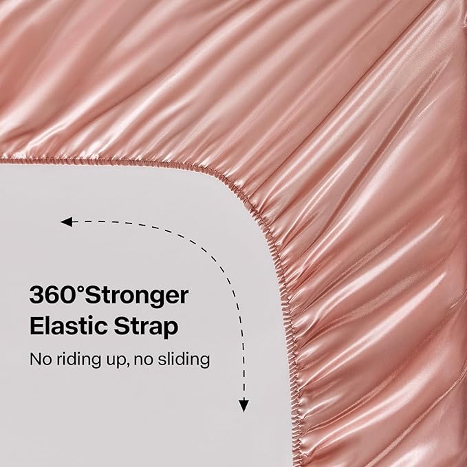 BEDELITE Satin Sheets Twin Size Bed Set, Luxury Soft Rose Pink Silky Sheets - Image 4