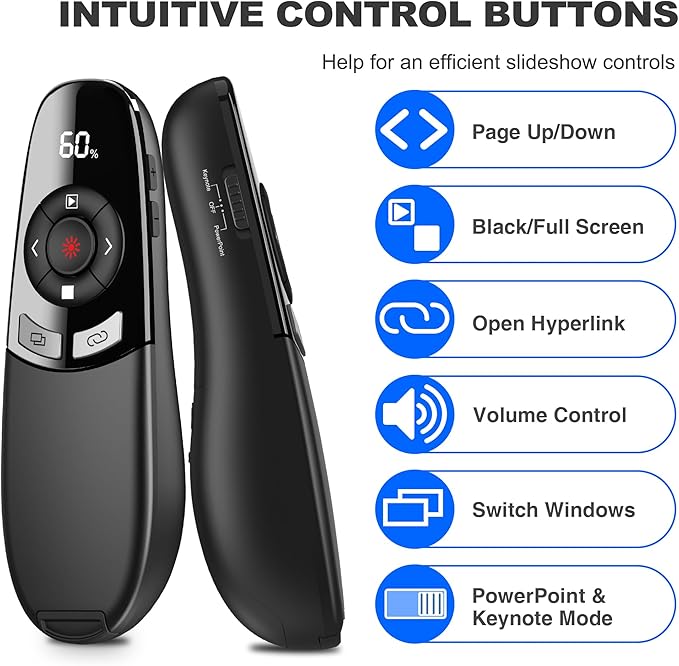 USB Type C Presentation Clicker with Battery & Timer Display, Wireless Presenter Remote PowerPoint Clikcer for Mac Computer