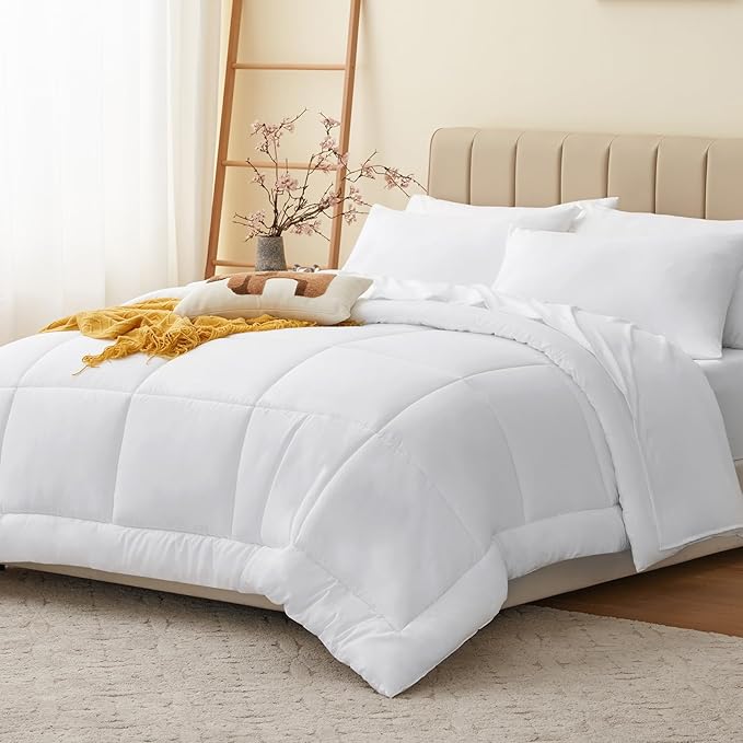 CozyLux King Size Comforter Set White, 7 Pieces Bed in a Bag, All Season - Image 7