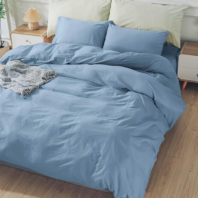 NEXHOME PRO Duvet Cover Set 100% Washed Cotton Full Size Linen Feel Textured - Image 3