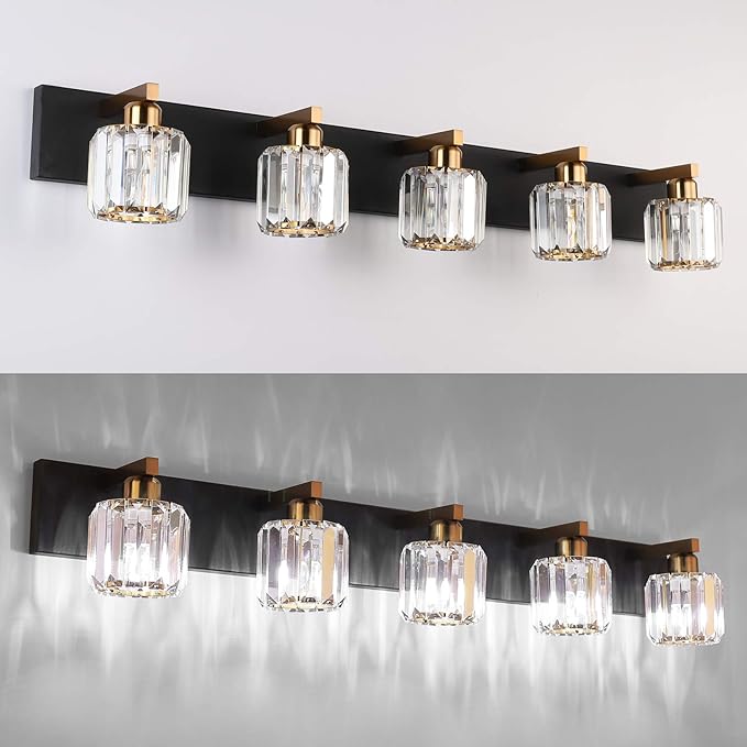 Aipsun Crystal Bathroom Vanity Light Black Vanity Lighting fixtures 5 Lights - Image 3