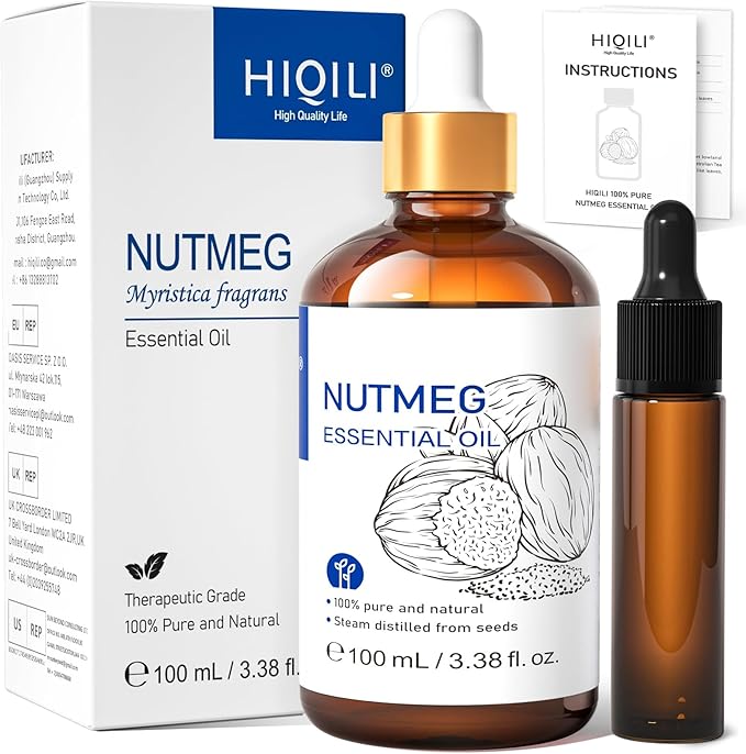 HIQILI Nutmeg Essential Oil 3.38 Fl Oz, Pure Natural Nutmeg Oil by HIQILI