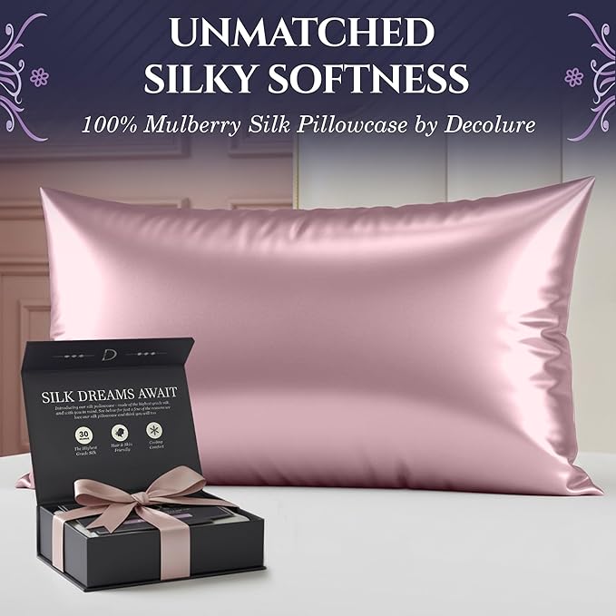 DECOLURE 100% Pure Mulberry Silk Pillow Case Standard Size – Highest Grade 30 - Image 2