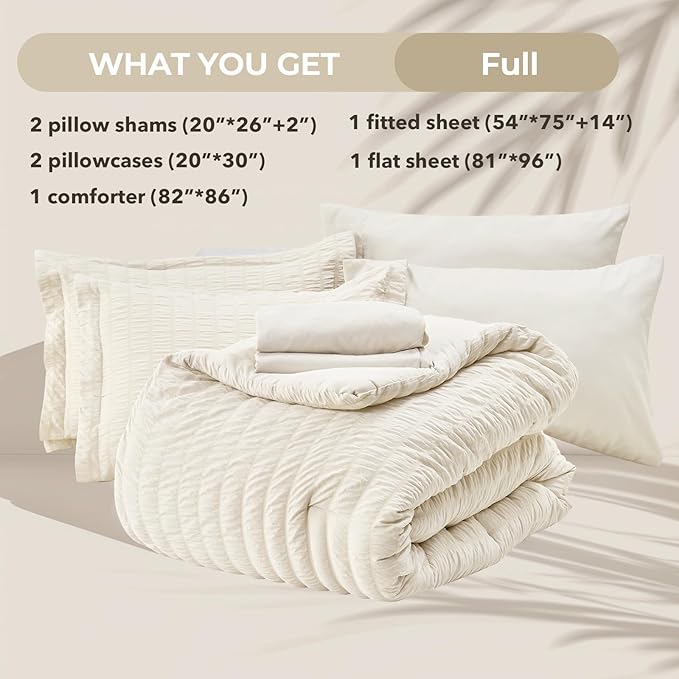 HYMOKEGE Ivory Full Size Comforter Sets Seersucker 7 Pieces, All Season Luxury - Image 5